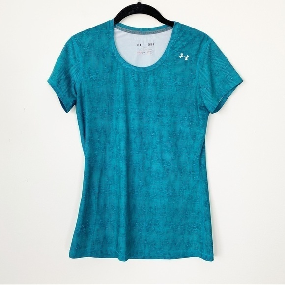 UNDER ARMOUR Teal Stripe Athletic Workout Tee Sm - Picture 2 of 6